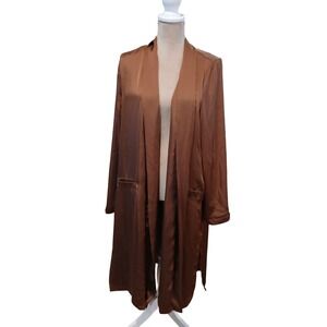 DR2 Bronze Satin Longline Duster Cardigan Open Front Bronze L Silky  Lagenlook